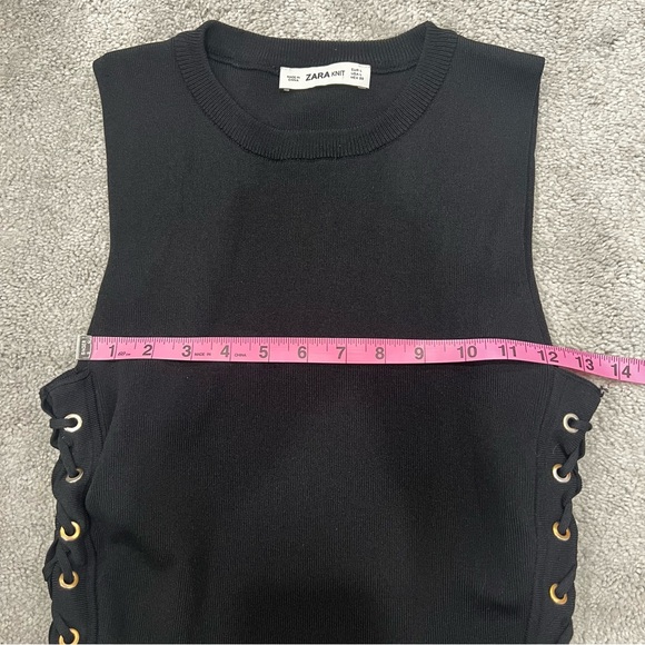 Zara Knit Lace Up Top Women’s Sz L Black - Picture 6 of 7